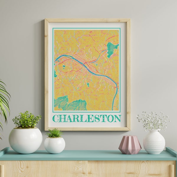 Watercolor Charleston West Virginia Map Poster of Charleston Map of Charleston Wall Art of Charleston Gift of Charleston WV Map Prints