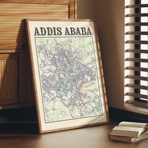 Antike Addis Abeba Karte Poster von Addis Abeba Äthiopien Wandkunst von Addis Abeba Druck von Addis Abeba Geschenk von Äthiopien Map Print