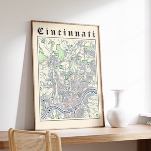 Cincinnati Map Print of Classic Cincinnati of Cincinnati Poster of Cincinnati Ohio Wall Art of Cincinnati City Map