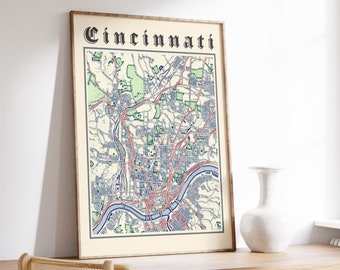 Cincinnati Map Print of Classic Cincinnati of Cincinnati Poster of Cincinnati Ohio Wall Art of Cincinnati City Map