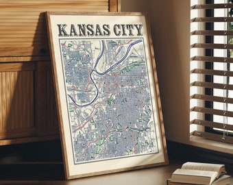 Antique Kansas City Map Poster of Kansas City Missouri Classic Map of Kansas City Print of Kansas City Wall Art of Kansas City Gift