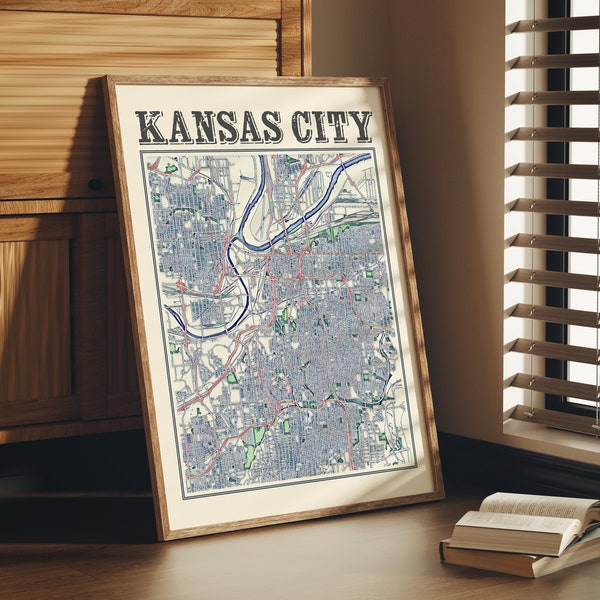 Antique Kansas City Map Poster of Kansas City Missouri Classic Map of Kansas City Print of Kansas City Wall Art of Kansas City Gift