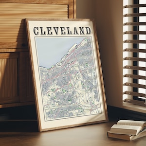 Antieke Cleveland kaart poster van Cleveland Ohio klassieke kaart van Cleveland print van Cleveland Wall Art of Cleveland gift
