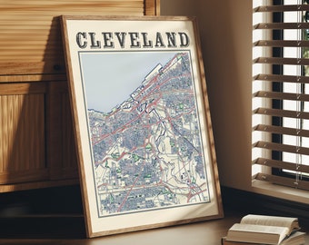 Antique Cleveland Map Poster of Cleveland Ohio Classic Map of Cleveland Print of Cleveland Wall Art of Cleveland Gift