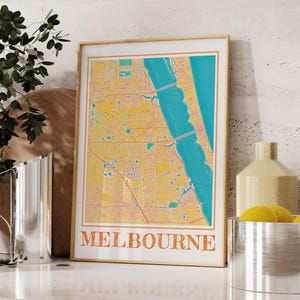 Affiche de carte de Melbourne en Floride aquarelle - art mural Melbourne, impression de carte de Floride, cadeau unique de Melbourne, décoration d'intérieur côtière, oeuvre d'art de carte de Floride