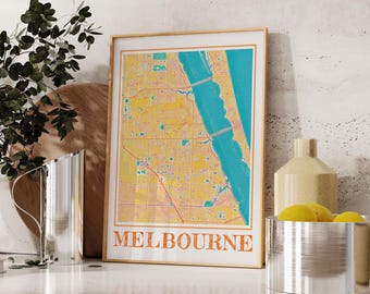 Watercolor Melbourne Florida Map Art Print: Coastal Home Decor