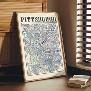 Antique Pittsburgh Map Poster of Pittsburgh Pennsylvania Classic Map of Pittsburgh Print of Pittsburgh Wall Art of Pittsburgh Gift
