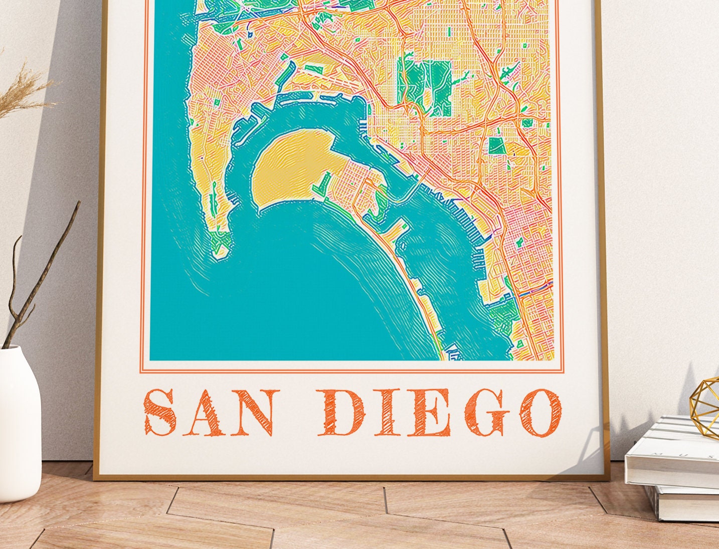 Watercolor San Diego Map Poster of San Diego Wall Art of California Map ...