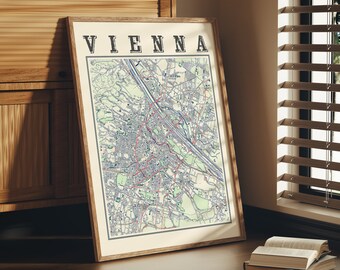 Antieke kaartposter Wenen: klassieke stadsprint van Oostenrijk