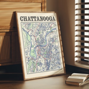 Antique Chattanooga Map Poster of Chattanooga Tennessee Classic Map of Chattanooga Print of Chattanooga Wall Art of Chattanooga Gift