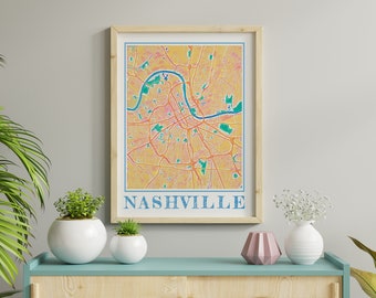 Watercolor Nashville Map Poster, Nashville Tennessee City Wall Art