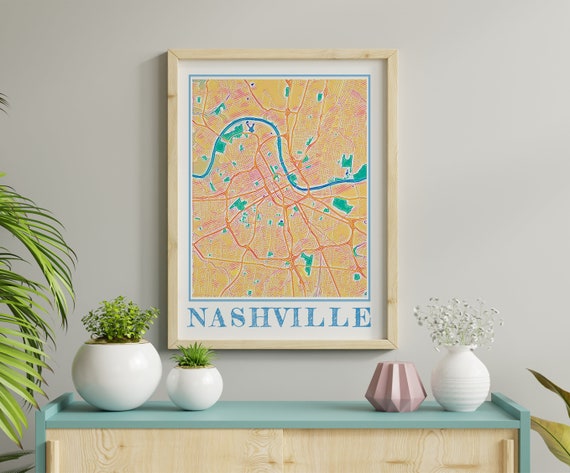 Watercolor Nashville Map Poster of Nashville Tennessee Map of Nashville Wall Art of Nashville Gift of Nashville City Painting