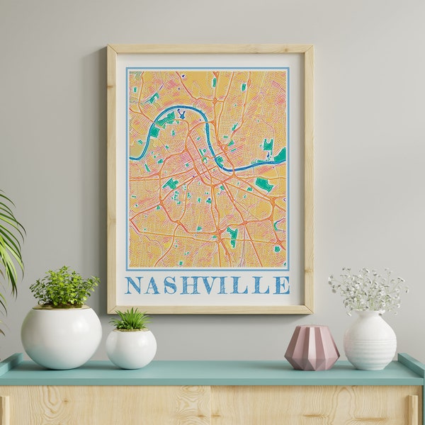 Watercolor Nashville Map Poster of Nashville Tennessee Map of Nashville Wall Art of Nashville Gift of Nashville City Painting