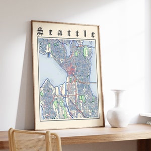 Seattle Map Print, Classic Map of Seattle, Seattle Poster, Seattle Washington, Seattle Wall Art, US City Map