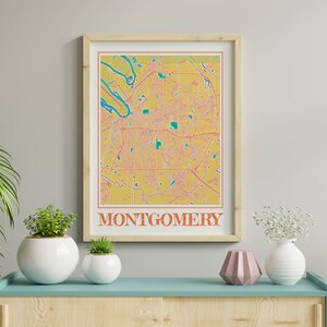 Aquarelle Montgomery Carte Affiche de Montgomery Wall Art de l’Alabama Carte de Montgomery Impression de Montgomery Cadeau de Montgomery City Painting