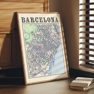 Antieke Barcelona kaart poster van Barcelona Spanje klassieke kaart van Barcelona print van Barcelona kunst aan de muur van Barcelona cadeau