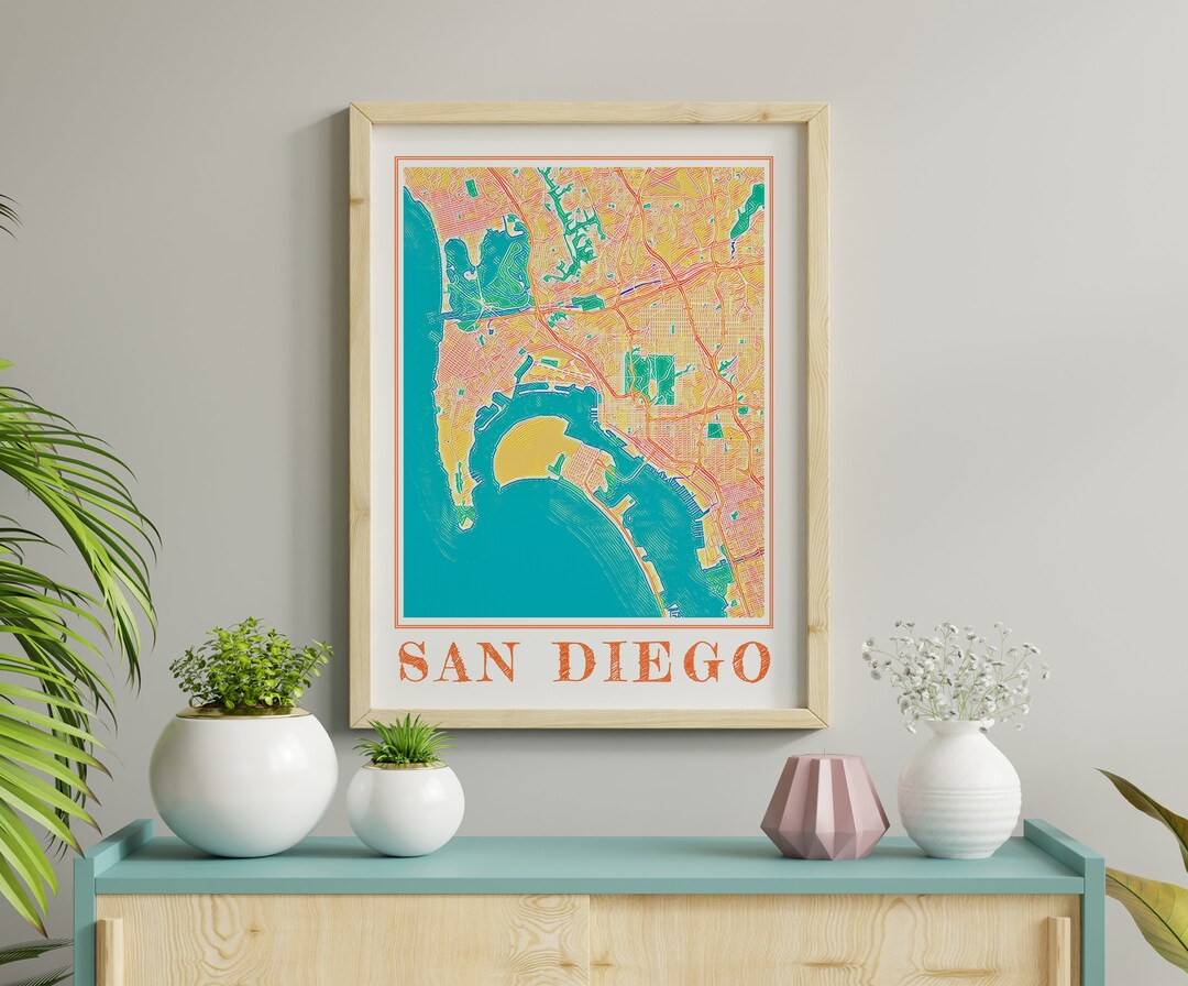 Watercolor San Diego Map Poster of San Diego Wall Art of California Map ...