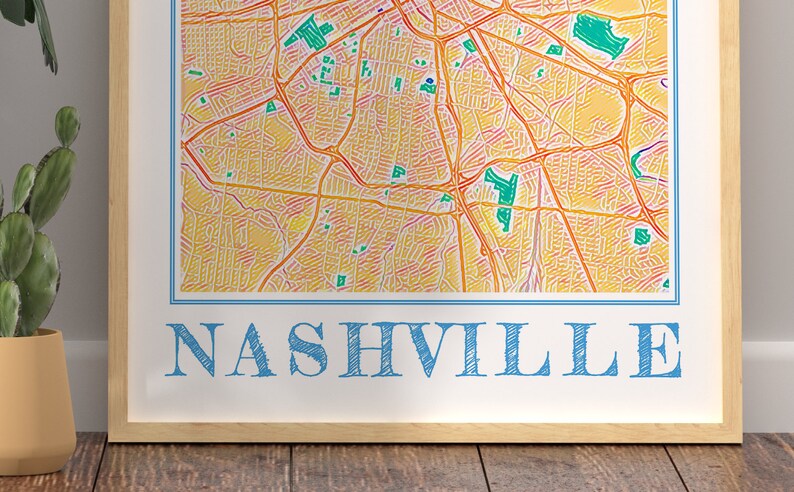 Watercolor Nashville Map Poster, Nashville Tennessee City Wall Art image 5