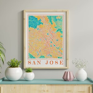 Poster della mappa di San Jose ad acquerello di San Jose Wall Art of California Mappa di San Jose Stampa di San Jose Regalo della pittura della città di San Jose