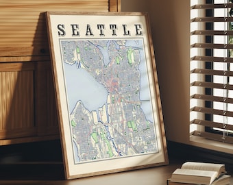 Antique Seattle Map Poster of Seattle Washington Classic Map of Seattle Print of Seattle Wall Art of Seattle Gift