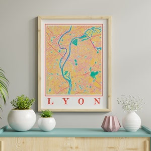 Watercolor Lyon Map Print of Lyon France Painting Map of Lyon Poster of Lyon Wall Art of Lyon Gift