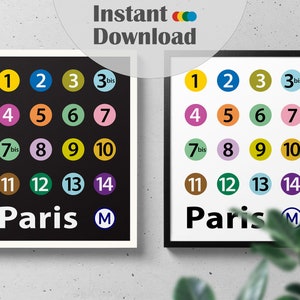 Cyfrowy wydruk metra paryskiego z Paryża Natychmiastowe pobranie Mapa metra Paryża RATP Plakat Paryża Sztuka ścienna Metro Gift of Paris Wydruk artystyczny