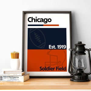 Chicago Football Print, Chicago Poster, Minimalist Poster, Illinois Team Colour Gift for American Football Fan