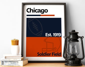 Chicago Football Print, Chicago Poster, Minimalist Poster, Illinois Team Colour Gift for American Football Fan