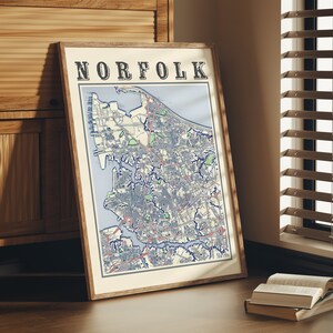 Antique Norfolk Map Poster of Norfolk Virginia Classic Map of Norfolk Print of Norfolk Wall Art of Norfolk Gift