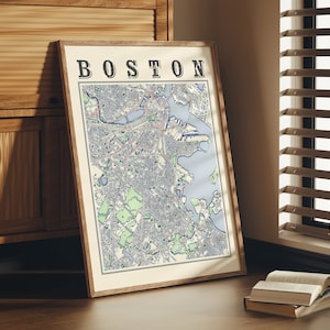 Antique Boston Map Poster of Boston Massachusetts Classic Map of Boston Print of Boston Wall Art of Boston Gift