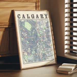 Antique Calgary Map Poster of Calgary Alberta Classic Map of Calgary Print of Calgary Wall Art of Calgary Gift