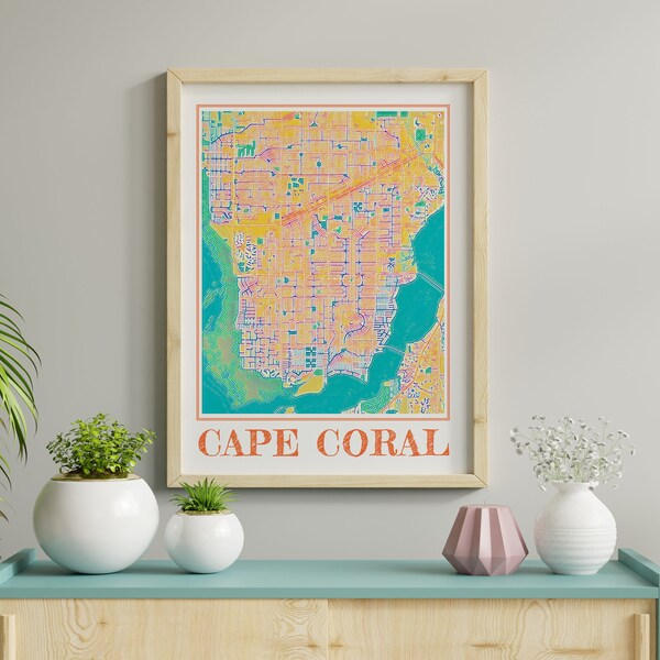 Cape Coral Map Art Etsy