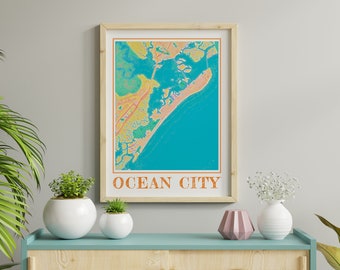 Watercolor Ocean City Map Poster of Ocean City New Jersey Map of Ocean City Wall Art of Ocean City Gift of Ocean City NJ Map Prints