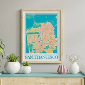 Aquarel San Francisco kaart afdrukken van San Francisco Californië schilderij kaart van San Francisco poster van San Francisco kunst aan de muur