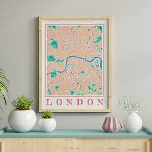 Watercolor London Map Print of London UK Painting Map of London Poster of London Wall Art of London Gift