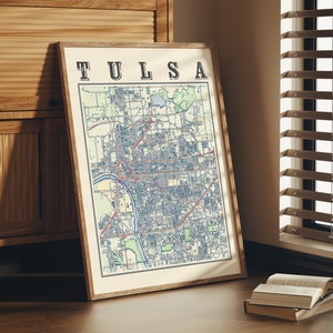 Affiche antique de carte de Tulsa de Tulsa Oklahoma Carte classique de Tulsa Impression de Tulsa Wall Art de Tulsa Cadeau de Tulsa Oklahoma