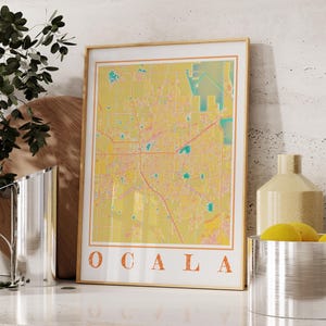 Ocala Florida kaart aquarel poster - Ocala Wall Art Print, Florida kaart cadeau, woondecoratie van Ocala FL stadskaart kunst