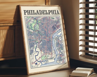 Antique Philadelphia Map Poster of Philadelphia Pennsylvania Classic Map of Philadelphia Print of Philadelphia Wall Art of Philadelphia Gift