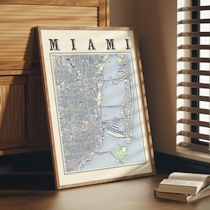 Antieke Miami Kaart Poster van Miami Florida Klassieke Kaart van Miami Print van Miami Wall Art of Miami Gift
