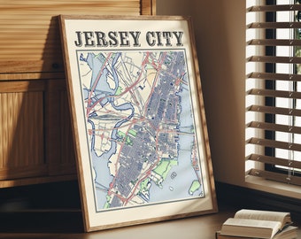 Antique Jersey City Map Poster of Jersey City New Jersey Classic Map of Jersey City Print of Jersey City Wall Art of Jersey City Gift