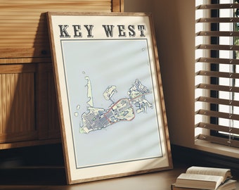 Impresión de mapa antiguo de Cayo Hueso: Arte mural de los Cayos de Florida