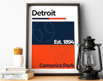 Detroit Baseball Kunstdruck, Tigers Poster,Michigan Farbe Geschenk für Baseball Fan