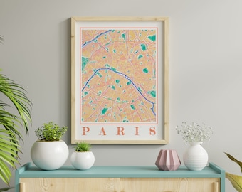 Watercolor Paris Map Poster of France Paris Map of Paris Wall Art of Paris Gift of Paris Print of France City Map Poster