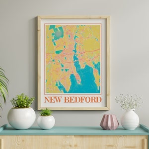 Watercolor New Bedford Massachusetts Map Poster of New Bedford Map of New Bedford Wall Art of New Bedford Gift of New Bedford MA Prints