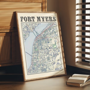 Antieke Fort Myers kaart poster van Fort Myers Florida kunst aan de muur van Fort Myers FL print van Fort Myers kunst aan de muur van Fort Myers cadeau