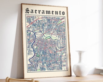 Sacramento Map Print, Classic Map of Sacramento, Sacramento Poster, Sacramento California, Sacramento Wall Art, US City Map