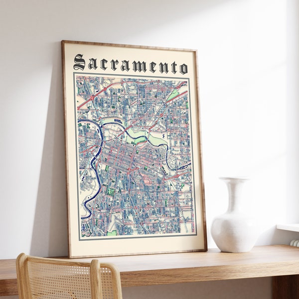 Sacramento Map Print, Classic Map of Sacramento, Sacramento Poster, Sacramento California, Sacramento Wall Art, US City Map