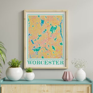 Acuarela Worcester mapa impresión de Worcester Massachusetts pintura mapa de Worcester cartel de Worcester pared arte de Worcester regalo