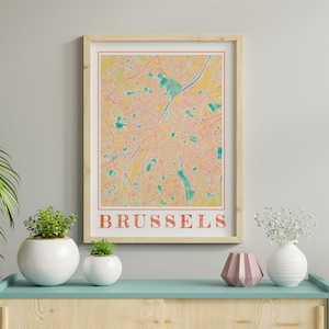 Carte de Bruxelles à l'aquarelle Poster de Bruxelles Belgique Carte de Bruxelles Art mural de Bruxelles Cadeau de Bruxelles Impressions de Bruxelles Belgique