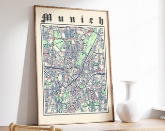 Munich Map Print, Classic Map of Munich, Munich Poster, Munich Germany Print, Munich Wall Art, Deutschland Map